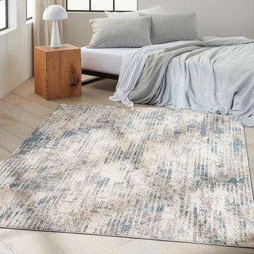 Calvin Klein CK022 Infinity IFN04 Modern Abstract Distressed Shimmer Hi-Low Textured Polyester Low Profile Short Pile Soft Grey/Ivory/Steel Blue/Charcoal Grey/Sand/Muted Sky Blue Rug-Calvin Klein-Rug Love - The Most Loved Rug Store